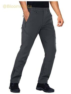 Water Repellent Softshell Ski Pants Fleece Lined Winter Hiking Cargo Pants